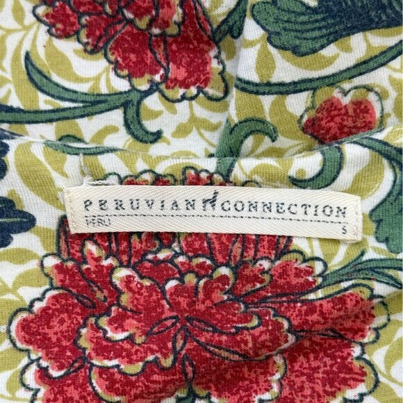 Peruvian Connection Floral Tunic Top Green Red Soft Stretch Womens Size S - Picture 4 of 7